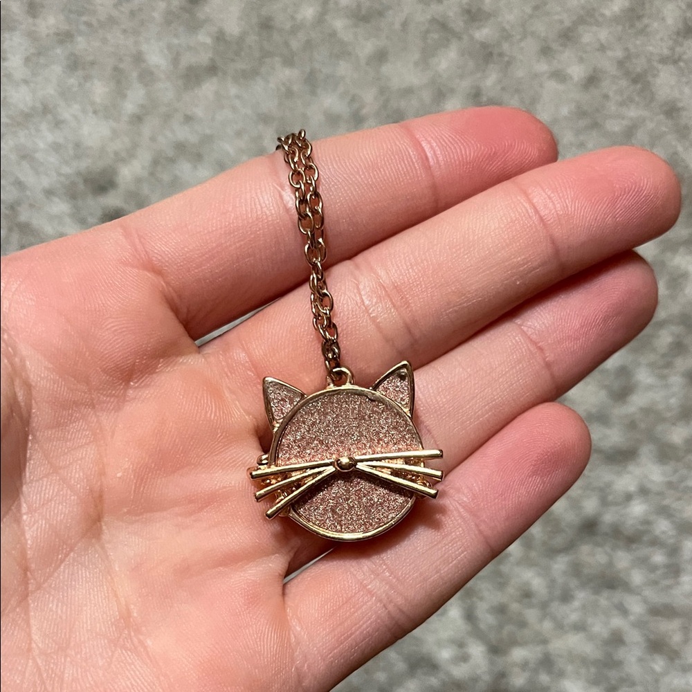Cat Pendant Locket Necklace - Rose Gold